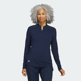 ADIDAS WOMEN'S QUARTER-ZIP LONG SLEEVE GOLF POLO SHIRT - Collegiate Navy