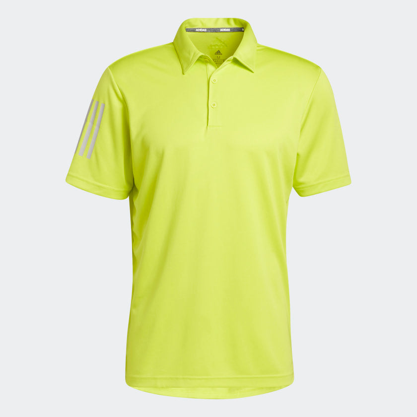 ADIDAS MEN S 3 STRIPE BASIC GOLF POLO SHIRT ACID YELLOW GREY