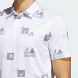 ADIDAS MEN'S ALLOVER-PRINT GOLF POLO SHIRT - White / Blue Fusion / Grey Three