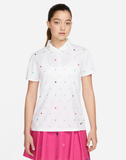 NIKE WOMEN'S DRI-FIT VICTORY PRINTED GOLF POLO SHIRT - WHITE
