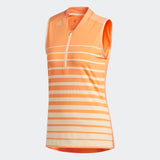ADIDAS WOMEN'S ENGINEERED STRIPE SLEEVELESS GOLF POLO SHIRT - AMBER TINT