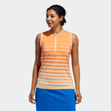 ADIDAS WOMEN'S ENGINEERED STRIPE SLEEVELESS GOLF POLO SHIRT - AMBER TINT