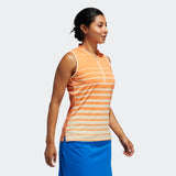 ADIDAS WOMEN'S ENGINEERED STRIPE SLEEVELESS GOLF POLO SHIRT - AMBER TINT