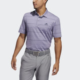 ADIDAS MEN'S ULTIMATE365 HEATHERED STRIPE GOLF POLO SHIRT - TEPRME/GLOPRP/PRPTNT