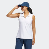 ADIDAS WOMEN'S GO-TO PRIMEGREEN SLEEVELESS GOLF POLO SHIRT - WHITE