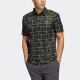 ADIDAS MEN'S LINES JACQUARD GOLF POLO SHIRT - BLACK PULSE LIME