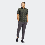 ADIDAS MEN'S LINES JACQUARD GOLF POLO SHIRT - BLACK PULSE LIME