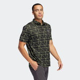 ADIDAS MEN'S LINES JACQUARD GOLF POLO SHIRT - BLACK PULSE LIME