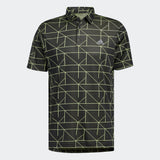 ADIDAS MEN'S LINES JACQUARD GOLF POLO SHIRT - BLACK PULSE LIME