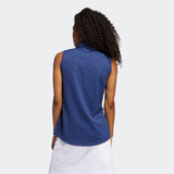 ADIDAS WOMEN'S JACQUARD SLEEVELESS GOLF POLO SHIRT - TECH INDIGO