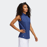 ADIDAS WOMEN'S JACQUARD SLEEVELESS GOLF POLO SHIRT - TECH INDIGO