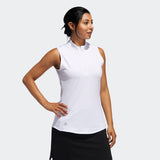 ADIDAS WOMEN'S JACQUARD SLEEVELESS GOLF POLO SHIRT - WHITE