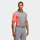 ADIDAS MEN'S ULTIMATE365 BLOCKED PRINT GOLF POLO SHIRT - GREY THREE / FLASH RED / GREY THREE