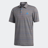 ADIDAS MEN'S ULTIMATE365 HEATHERED STRIPE GOLF POLO SHIRT - GREY THREE MEL / PURPLE TINT / GLOW BLUE