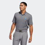 ADIDAS MEN'S ULTIMATE365 HEATHERED STRIPE GOLF POLO SHIRT - GREY THREE MEL / PURPLE TINT / GLOW BLUE
