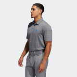 ADIDAS MEN'S ULTIMATE365 HEATHERED STRIPE GOLF POLO SHIRT - GREY THREE MEL / PURPLE TINT / GLOW BLUE
