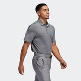ADIDAS MEN'S ULTIMATE365 HEATHERED STRIPE GOLF POLO SHIRT - GREY THREE MEL / PURPLE TINT / GLOW BLUE