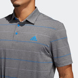 ADIDAS MEN'S ULTIMATE365 HEATHERED STRIPE GOLF POLO SHIRT - GREY THREE MEL / PURPLE TINT / GLOW BLUE