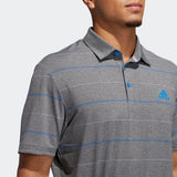 ADIDAS MEN'S ULTIMATE365 HEATHERED STRIPE GOLF POLO SHIRT - GREY THREE MEL / PURPLE TINT / GLOW BLUE