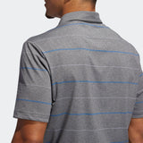 ADIDAS MEN'S ULTIMATE365 HEATHERED STRIPE GOLF POLO SHIRT - GREY THREE MEL / PURPLE TINT / GLOW BLUE