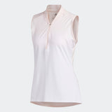 ADIDAS WOMEN'S ULTIMATE365 STRIPED SLEEVELESS GOLF POLO SHIRT - Pink Tint / White