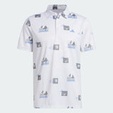 ADIDAS MEN'S ALLOVER-PRINT GOLF POLO SHIRT - White / Blue Fusion / Grey Three