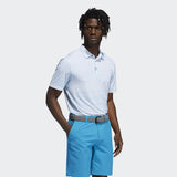 ADIDAS MEN'S ULTIMATE365 ALLOVER PRINT PRIMEGREEN GOLF POLO SHIRT - WHITE / SONIC AQUA