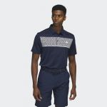 ADIDAS MEN'S CHEST-PRINT GOLF POLO SHIRT - COLLEGIATE NAVY
