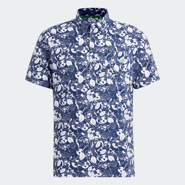 ADIDAS PLAY GREEN GRAPHIC GOLF SHIRT - NAVY/WHITE