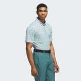 ADIDAS MENS ULTIMATE365 MICRO ARGYLE GOLF POLO SHIRT - SEMIFLASH AQUA/COLLEGIATE NAVY