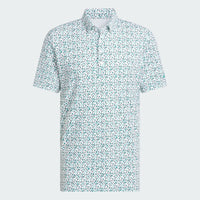 ADIDAS MENS ULTIMATE365 MICRO ARGYLE GOLF POLO SHIRT - WHITE/PURE TEAL