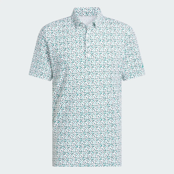 ADIDAS MENS ULTIMATE365 MICRO ARGYLE GOLF POLO SHIRT - WHITE/PURE TEAL