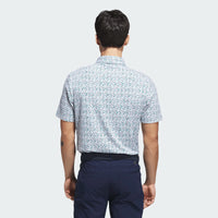 ADIDAS MENS ULTIMATE365 MICRO ARGYLE GOLF POLO SHIRT - WHITE/PURE TEAL