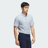 ADIDAS MENS ULTIMATE365 MICRO ARGYLE GOLF POLO SHIRT - WHITE/PURE TEAL