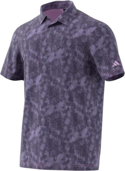 ADIDAS MENS ULTIMATE TEXTURED PRINT GOLF POLO SHIRT - PURPLE