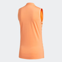 ADIDAS WOMEN'S ENGINEERED STRIPE SLEEVELESS GOLF POLO SHIRT - AMBER TINT