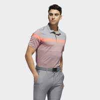 ADIDAS MEN'S ULTIMATE365 ENGINEERED HEATHERED GOLF POLO SHIRT - FLASH RED / REAL CORAL / GREY THREE MEL