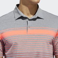 ADIDAS MEN'S ULTIMATE365 ENGINEERED HEATHERED GOLF POLO SHIRT - FLASH RED / REAL CORAL / GREY THREE MEL