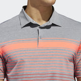 ADIDAS MEN'S ULTIMATE365 ENGINEERED HEATHERED GOLF POLO SHIRT - FLASH RED / REAL CORAL / GREY THREE MEL