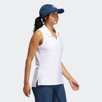 ADIDAS WOMEN'S GO-TO PRIMEGREEN SLEEVELESS GOLF POLO SHIRT - WHITE