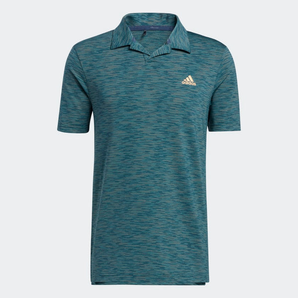 ADIDAS MEN'S MESH BROKEN-STRIPE GOLF POLO SHIRT Wild Teal / Acid Mint / Acid Orange