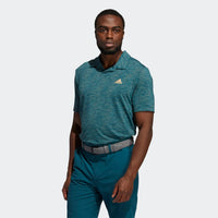 ADIDAS MEN'S MESH BROKEN-STRIPE GOLF POLO SHIRT Wild Teal / Acid Mint / Acid Orange