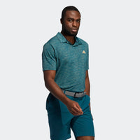 ADIDAS MEN'S MESH BROKEN-STRIPE GOLF POLO SHIRT Wild Teal / Acid Mint / Acid Orange