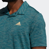ADIDAS MEN'S MESH BROKEN-STRIPE GOLF POLO SHIRT Wild Teal / Acid Mint / Acid Orange