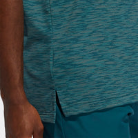 ADIDAS MEN'S MESH BROKEN-STRIPE GOLF POLO SHIRT Wild Teal / Acid Mint / Acid Orange