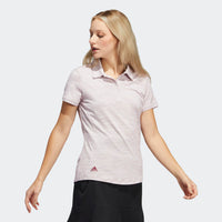 ADIDAS WOMEN'S SPACE-DYED SHORT SLEEVE GOLF POLO SHIRT - Almost Pink / Legacy Burgundy