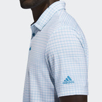 ADIDAS MEN'S ULTIMATE365 ALLOVER PRINT PRIMEGREEN GOLF POLO SHIRT - WHITE / SONIC AQUA